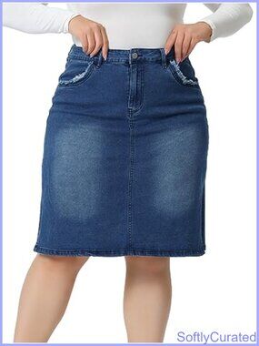 Plus Size Classic 4-Pocket Denim Pencil Skirt Side Slit